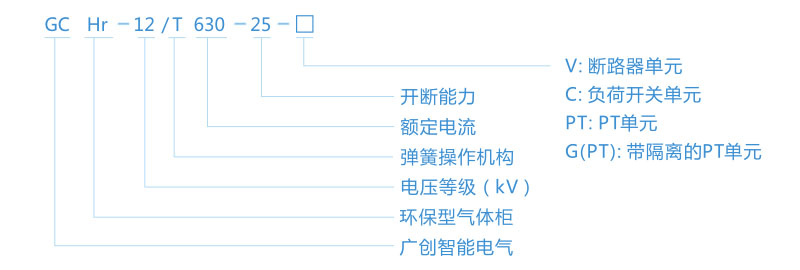 GCHr-12/24 系列-环保气体/常压密闭绝缘环网开关设备型号含义